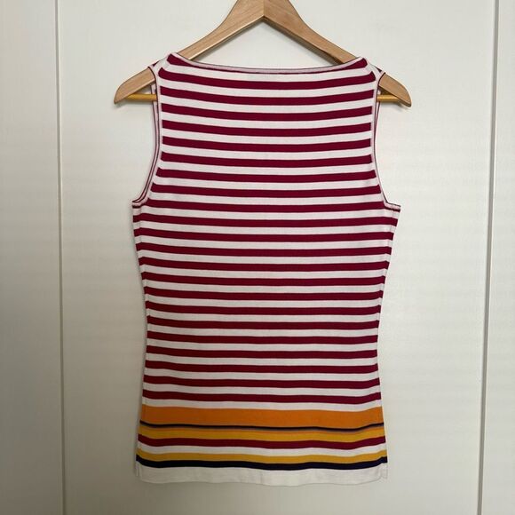 Loro Piana Tank Top Sz 46 White Fuchsia Striped Sleeveless N Neck Stretch Summer - Picture 7 of 14